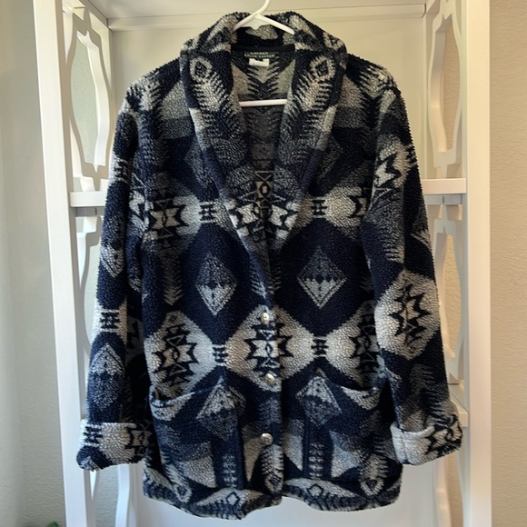 Vintage Ralph Lauren Western Aztec Southwestern Shawl Collar Sweater Jacket Coat - Picture 1 of 6